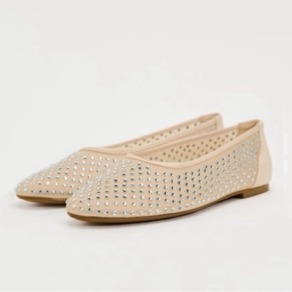 Zara Mesh Sheer Rhinestone Round Ballet Flats - Picture 1 of 8